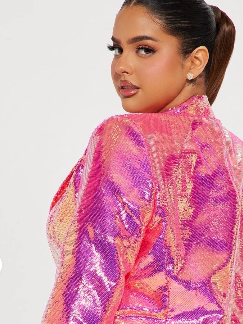 Hot Pink Iridescent Sequin Blazer Jacket & Shorts Set - Picture 8 of 15